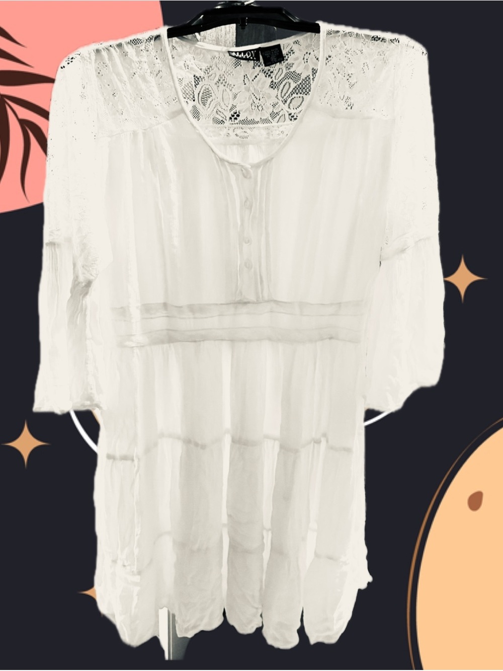 Vintage Allot Boho Lace-trim Tunic Top/Dress- ivory/Soft White XXL GUC 90’s Y2K